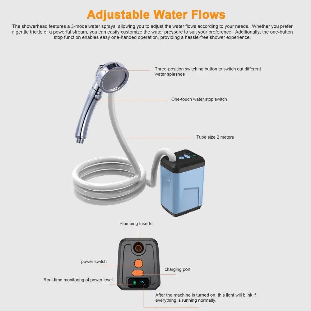 Portable Camping Shower Outdoor Electric Shower Pump Rechargeable Battery Powered Shower - Kitchen Outlet Store Home
