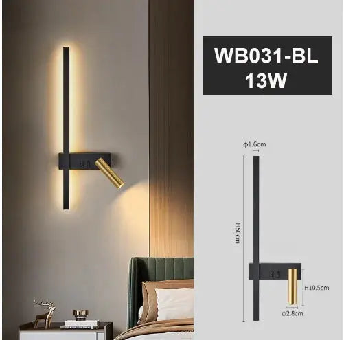 Bedroom Wall Lamp with USB Quick Charging 3W Rotatable Spotlight Reading Light Bedside for Home Decoration  Background Kitchen Outlet Store Home