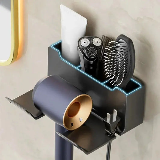 Wall mounted non perforated hair dryer storage rack - Kitchen Outlet Store Home