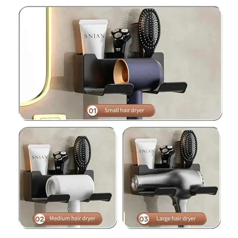 Wall mounted non perforated hair dryer storage rack - Kitchen Outlet Store Home
