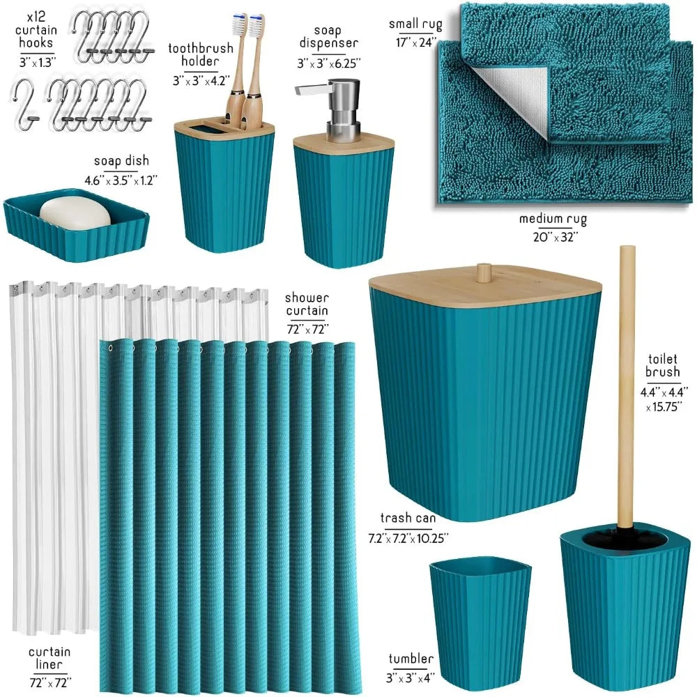 Bathroom Accessories Set with Shower Curtain and Rugs