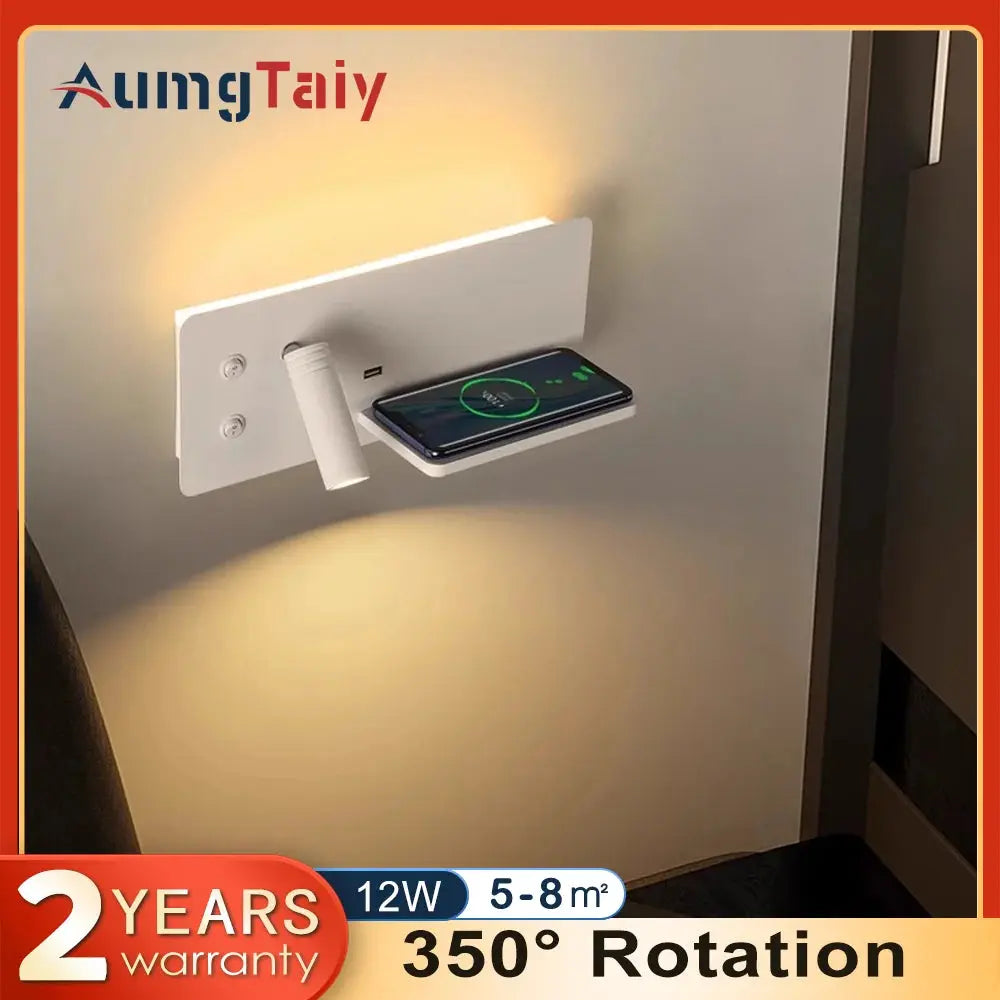 Bedroom Wall Lamp with USB Quick Charging 3W Rotatable Spotlight Reading Light Bedside for Home Decoration  Background Kitchen Outlet Store Home