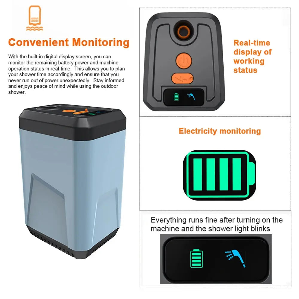 Portable Camping Shower Outdoor Electric Shower Pump Rechargeable Battery Powered Shower - Kitchen Outlet Store Home