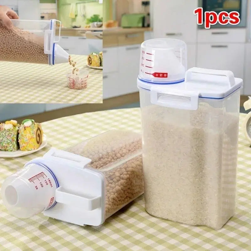 Kitchen cereals storage box Home Kitchen Transparent Plastic PP Food Container Rice and flour Storage Box With Measuring Cup Kitchen Outlet Store Home