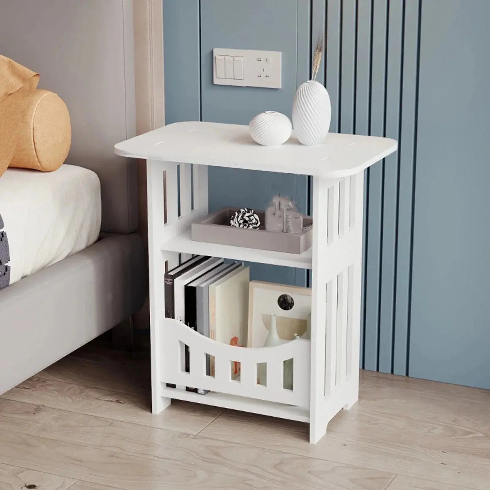 Family Commonly Used Bedside Table Modern Minimalist Style White Storage Cabinet Easy Assembly Multi Function Bedroom Organizer Kitchen Outlet Store Home