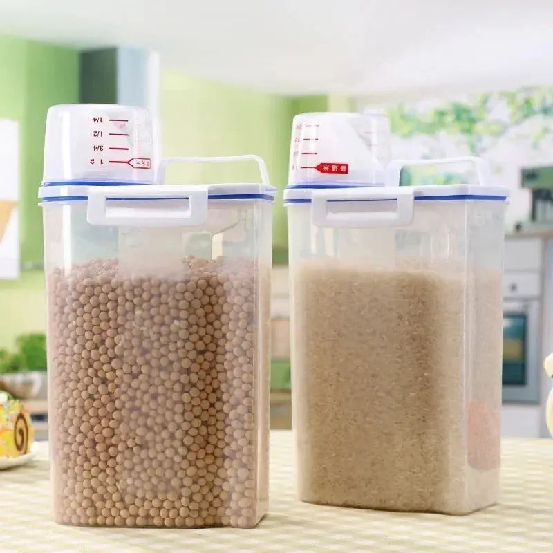 Kitchen cereals storage box Home Kitchen Transparent Plastic PP Food Container Rice and flour Storage Box With Measuring Cup Kitchen Outlet Store Home