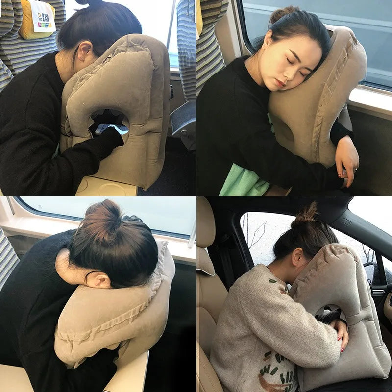 Upgraded Inflatable Air Cushion Travel Pillow Headrest