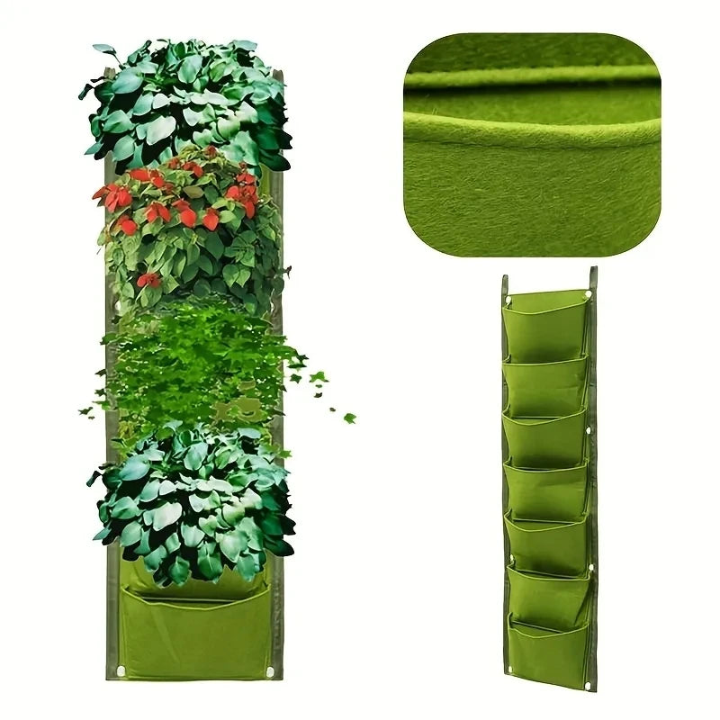 7 Pocket Vertical Growing Planting Bag Felt Fabric Wall Hanging